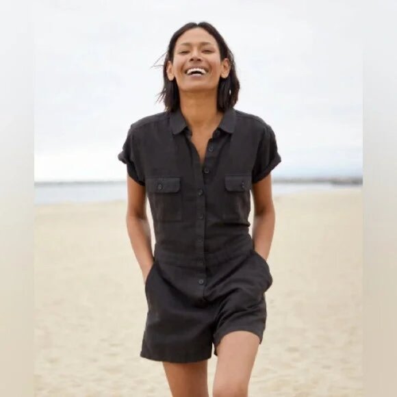 NWT Outerknown Women Size XS Pitch Black S.E.A. Suit Shortall Romper NEW - Picture 1 of 2